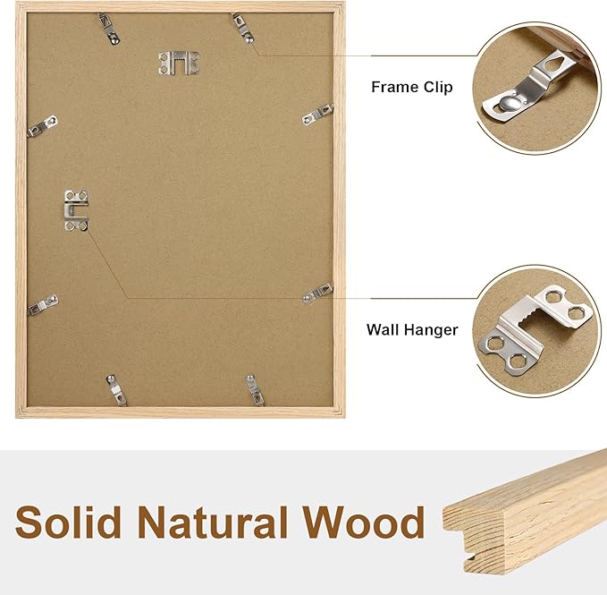 Vittanly 11x14 Picture Frame, Solid Wood Frame with Plexiglass, Includes 8x10 Mat, Wall Hanging for Home Decor, Natural, 3 Pack