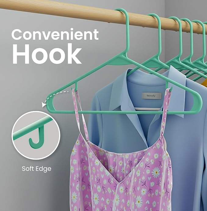 Utopia Home Plastic Hangers 50 Pack – Built-in Strap Hooks Aqua | Space saving - Image 5