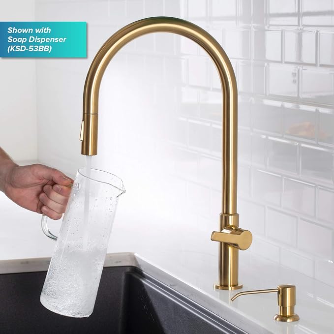 KRAUS Oletto High-Arc Single Handle Pull-Down Kitchen Faucet in Brushed Brass - Image 11