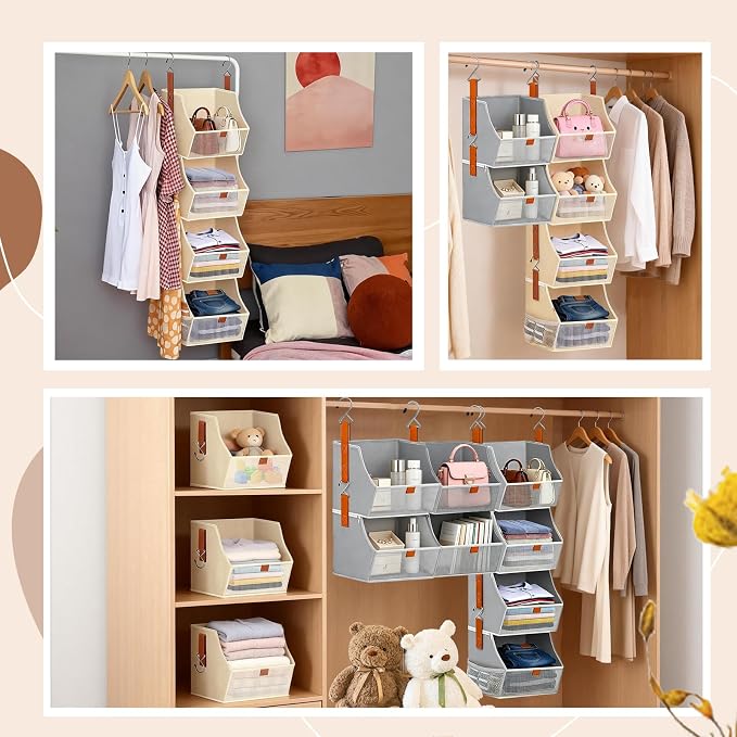 Fabric Hanging Closet Clothes Organizers and Storage Detachable 4 Tier | - Image 7