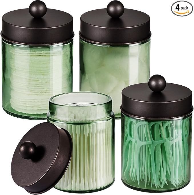 Amolliar Green Glass Apothecary Jar, Qtip Holder by Amolliar