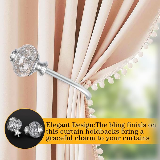 USFOOK Silver Curtain Holdbacks, Decorative Drapery Tiebacks, 2 Pack/1 Pair | - Image 2