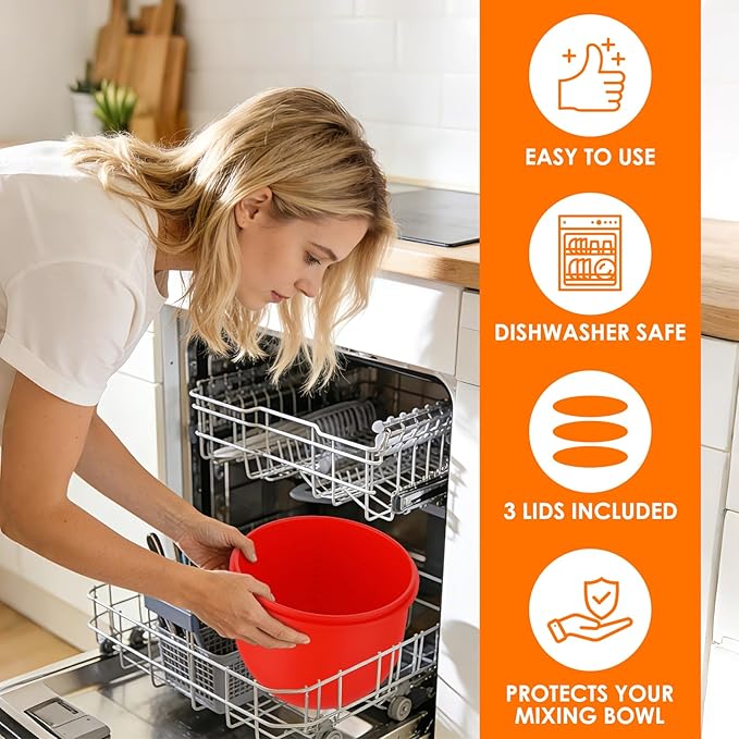 Omoiyari Premium 3-Pack Silicone Bowl Liners with Lids for KitchenAid 7-Qt Bowl-Lift (Only), 2mm Extra-Thick Silicone, Odour-Free,Heat-Resistant,Air Valves for Dough Proofing,Dishwasher Safe, BPA Free