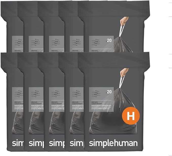 simplehuman Code H 200 Count Odorsorb® Custom Fit Liners, Drawstring Odor by Unknown