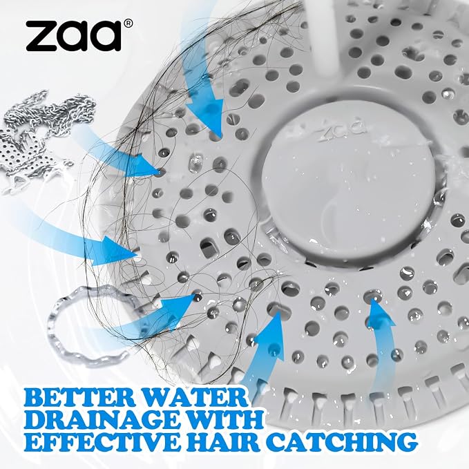 Shower Drain Hair Catcher Silicone Flat Floor Strainer Protector | 2 Pack Gray - Image 3