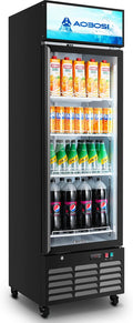 AAOBOSI Commercial Merchandiser Refrigerator,12.2Cu.Ft Glass Door Display Refrigerator,Upright Beverage Cooler Fridge with Soft LED Light, Customizable Lightbox,Universal Casters, Adjustable Shelves