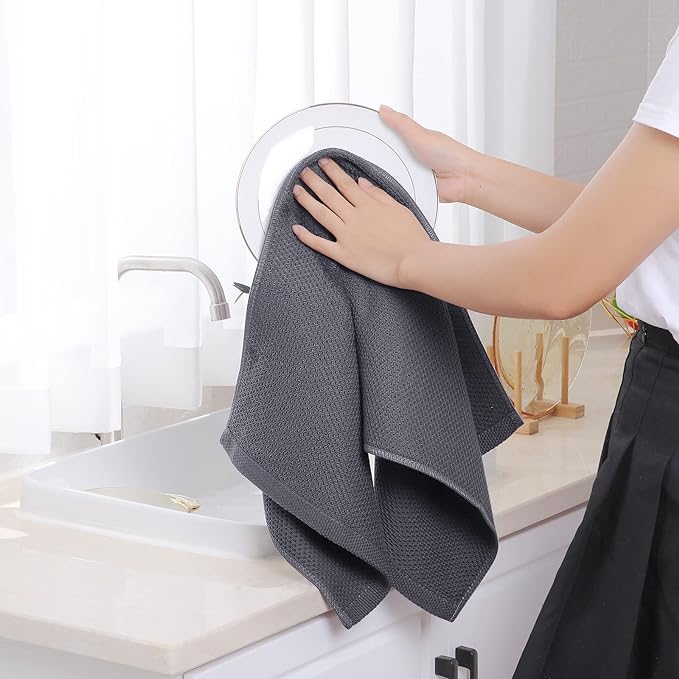 Homaxy 100% Cotton Waffle Weave Kitchen Dish Towels 8-Pack, Dark Grey | 13 x 28 - Image 4