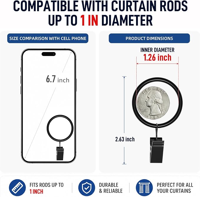 Lansian 72 Pack Curtain Rings - Image 6