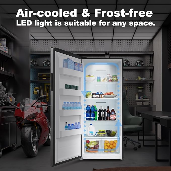 SMETA 21 Cu. Ft Freezer Upright, Stand Up Convertible All Refrigerator with Glass Shelves, Frost Free, Energy Saving, Led Light, Deep Tall Freezers Freezerless for Garage, Kitchen, Home, Office
