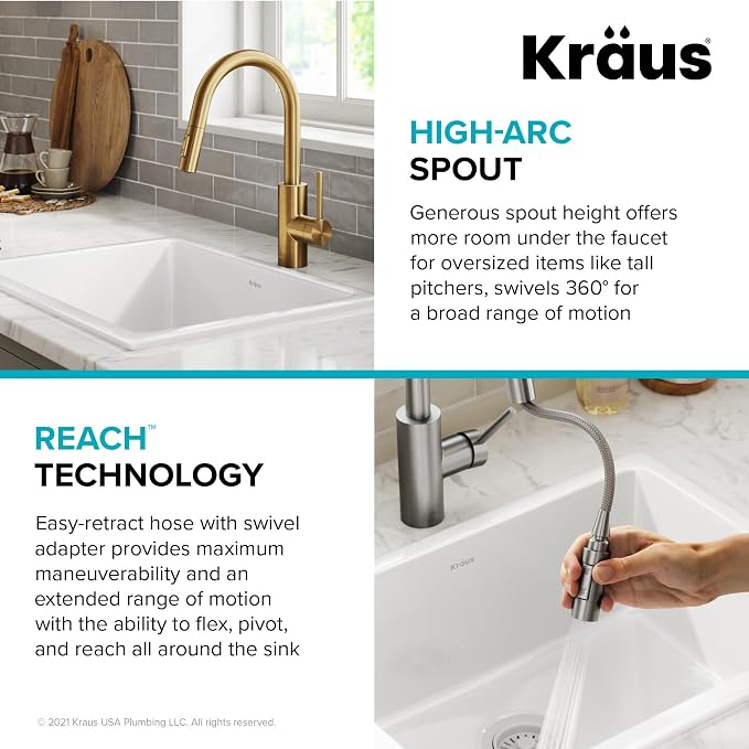 KRAUS Spot Free Brushed Brass Pull Down Kitchen Faucet KPF-2620BB | QuickDock - Image 7