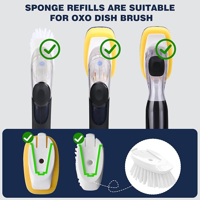 Sponge Brush Refills for OXO Soap Dispensing Dish Brush, 4 Pack | Scrub - Image 2