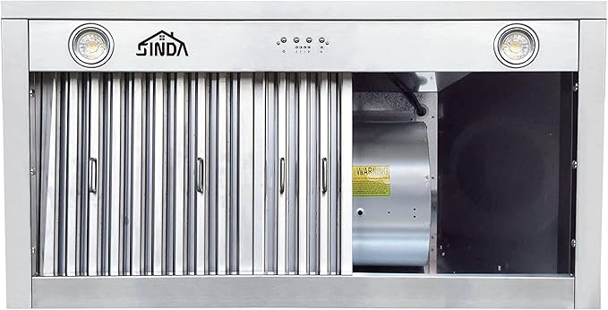SINDA 36 Inch Built-In/Insert Range Hood, 4-Speed 610 CFM, Stainless Steel Under Cabinet Range Hood Kitchen Vent Hood with Liner and Internal Motor, 6" Duct, Adjustable Lights, Baffle Filter
