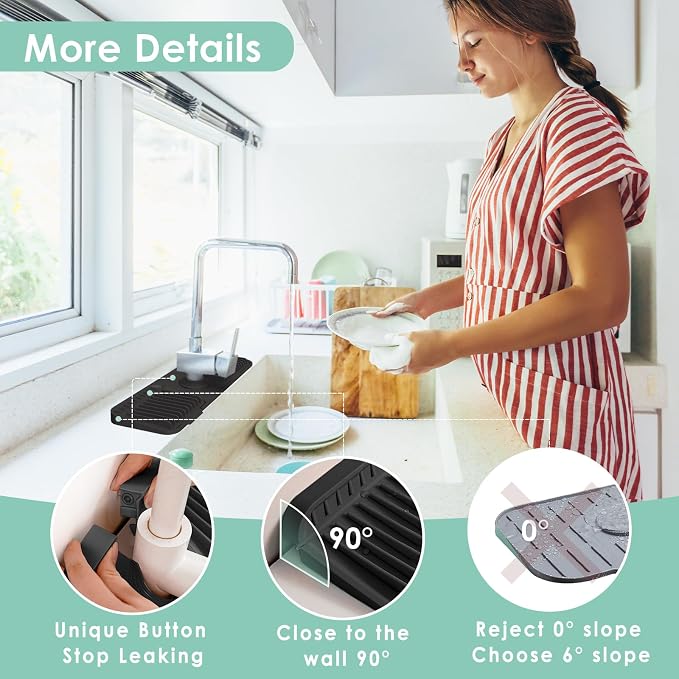 17.7-Inch Silicone Faucet Mat for Kitchen Sink Splash Guard, 7° Slope | - Image 5