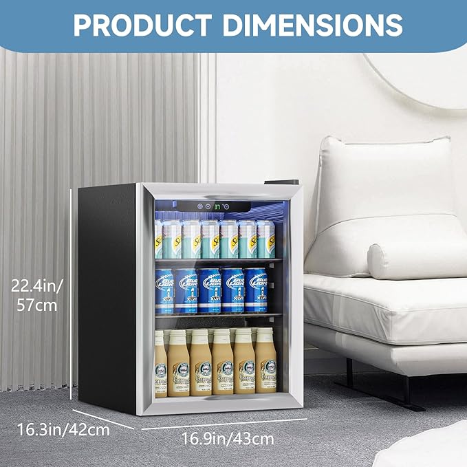 Stopasd Beverage Refrigerator Cooler, 1.7 Cu.Ft/76 Can Drink Fridge with Adjustable Shelves & Glass Door for Soda Wine Beer, Quiet Undercounter Small Fridge for Home/Office/Bar/Garage(37°-61℉), Black