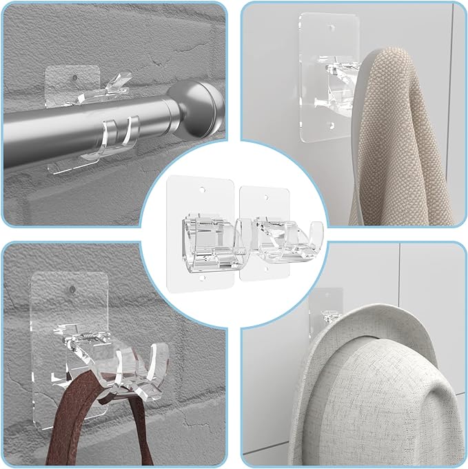 Wabboreq 8PCS No Drill Curtain Rod Brackets, Self-Adhesive, Plastic & Stainless - Image 6