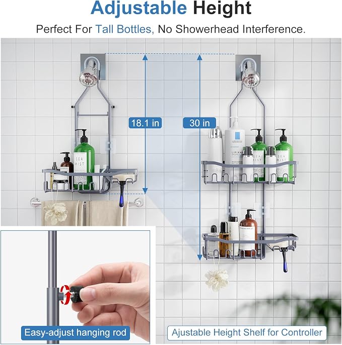 Upgraded Extended Length Shower Caddy Over Showerhead No Blocking to Showerhead - Image 3