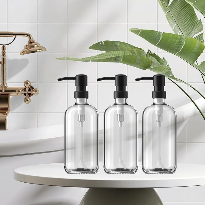 GMISUN Shampoo and Conditioner Dispenser, 3 Pack Clear Glass Bathroom Shampoo - Image 4