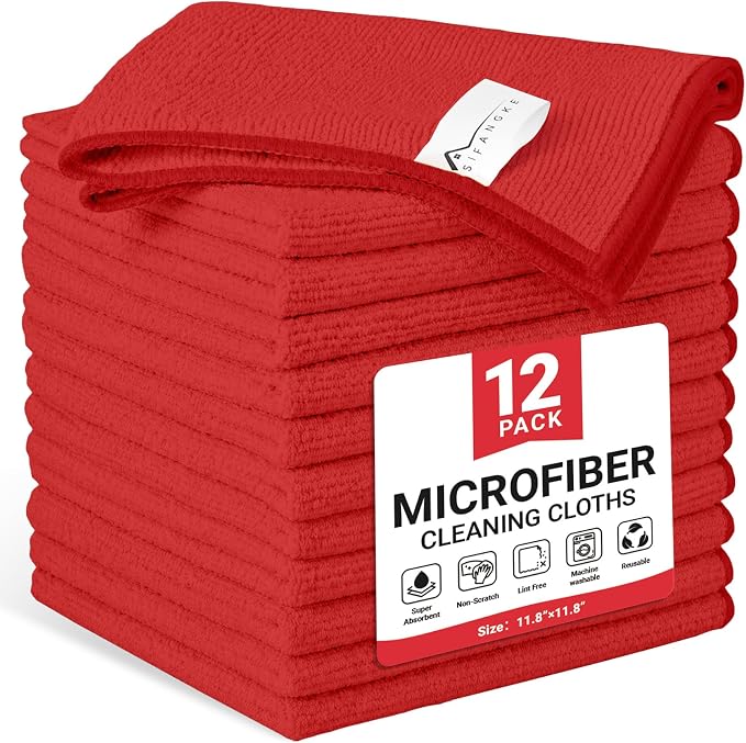 SIFANGKE Microfiber Cleaning Cloth, 12 Pack Red Cleaning Rags by Unknown