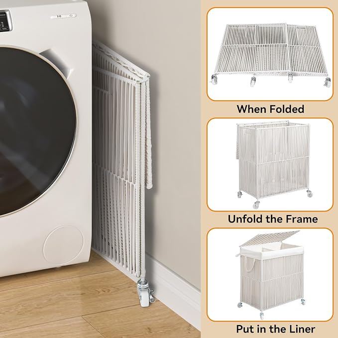 WOWLIVE Rolling Laundry Basket Wheels, Handwoven Laundry Hamper - Image 7