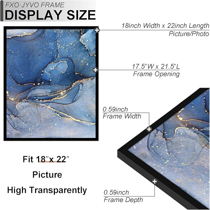 18x22 Picture Frame Set of 6, Black Frame for 18 x 22 Inch Picture Poster Photo, Light Weight and High Transparent 18 by 22 Frame for Wall - 6 Pack/Black/18 x22