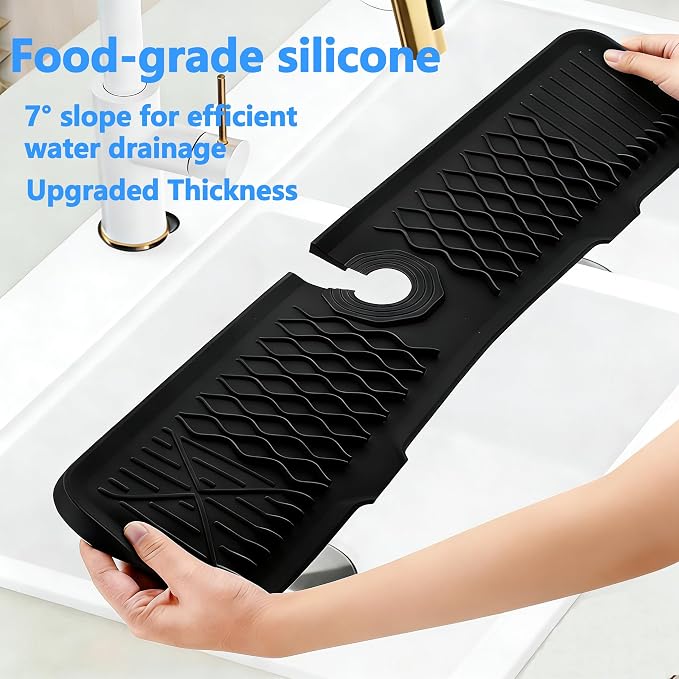 24 Inch Silicone Faucet Mat for Kitchen Sink, 7° Slope Fast Self-Draining Sink - Image 4