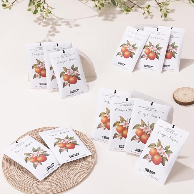 MYARO 12 Pack Orange Scented Sachets, Closet Deodorizer Car Air Freshener - Image 7