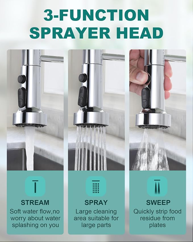 Chrome Kitchen Faucet with Soap Dispenser: Stainless Steel Kitchen Faucet with - Image 6