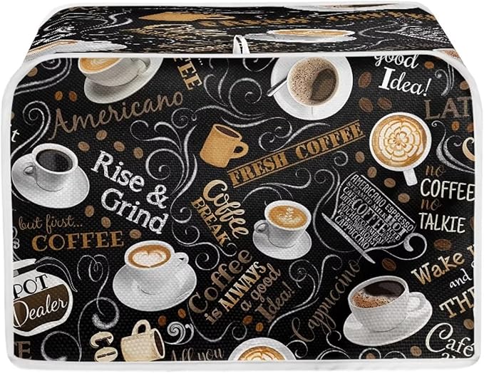 UNICEU Quilted Coffee Pattern Toaster Cover - Fits Most Standard 4 Slice Toasters