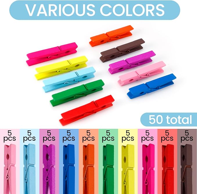 50PCS Colored Wooden Clothespins 2.9 Inch Color Clothes Pins - Image 3