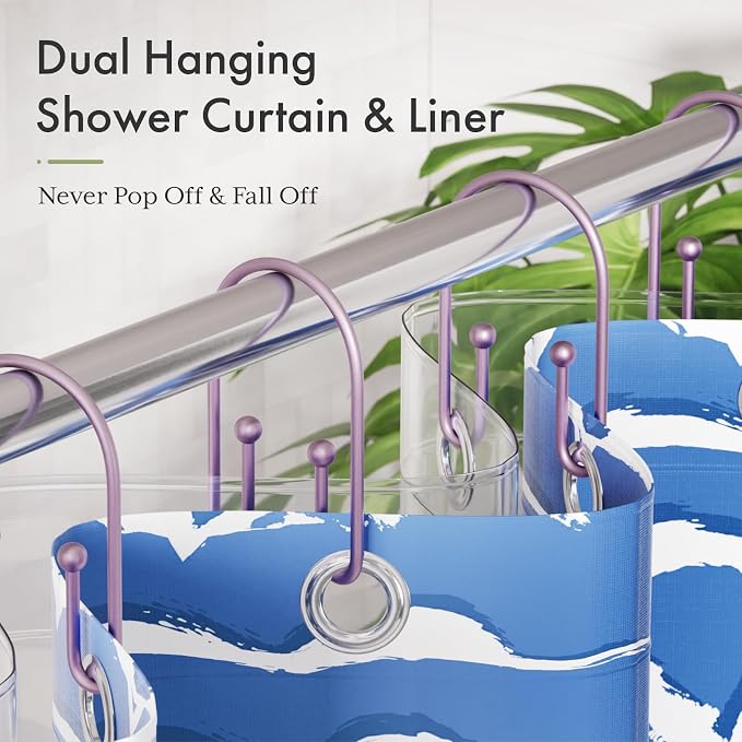 AmazerBath Shower Curtain Hooks, Sturdy Shower Curtain Rings Metal Shower Hooks - Image 3