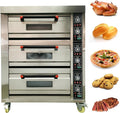 TECHTONGDA Commercial Convection Oven Stainless Steel Electric Triple Deck Pizza Oven with Universal Wheels Three-phase 208V 19800Watt for Restaurant Kitchen Bakery