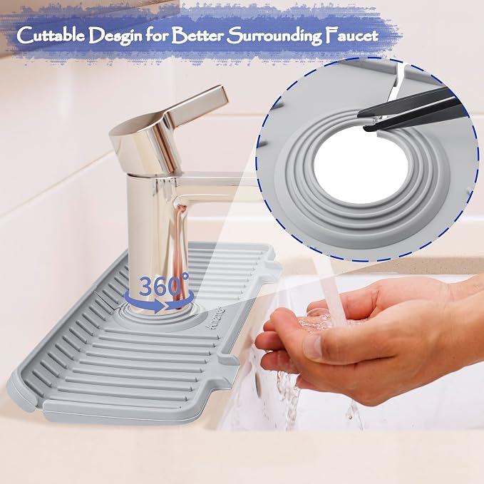 Amerner Kitchen Sink Splash Guard, Silicone Faucet Guard & Draining Mat - Image 5