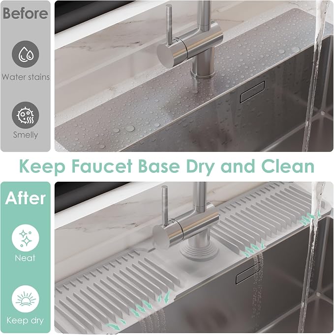 24-Inch Silicone Faucet Mat for Kitchen Sink Splash Guard, 7° Slope | 24"x5.5" - Image 5