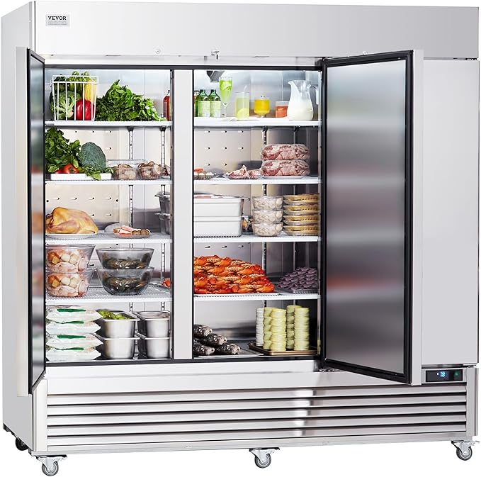 VEVOR Commercial Refrigerator 60.42 Cu.ft, Reach In 82.5" W Upright Refrigerator 3 Doors, Auto-Defrost Stainless Steel Reach-in Refrigerator & 12 Shelves, 33 to 41℉ Temp Control, LED Light, 4 Wheels