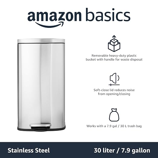 Amazon Basics MEDIUM Trash Can, 7.9 Gallon, Smudge Resistant Rectangular Bin - Image 5