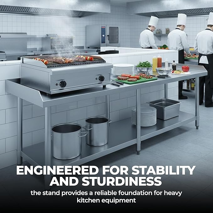 Stainless Steel Equipment Stand with Undershelf + Casters, Heavy Duty, Commercial Grade, NSF Certified (24" Width x 96" Length)