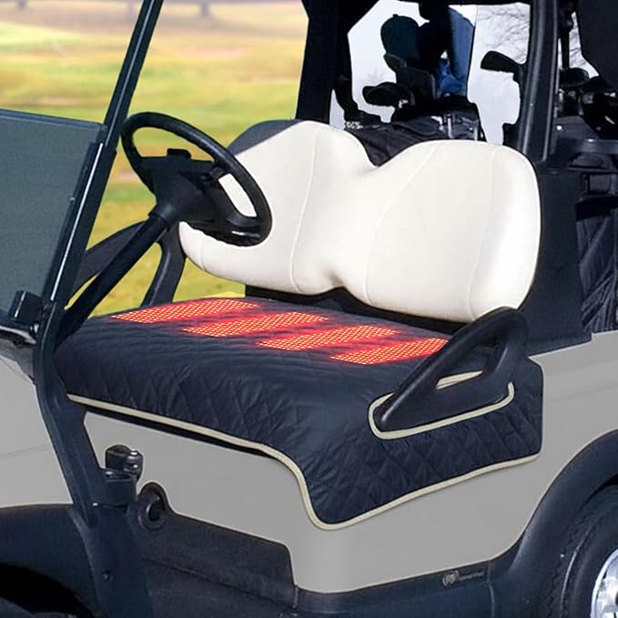 Diydeg Heated Golf Cart Seat Cover, USB Type C Water Proof Non Slip Golf Cart Seat Warmer Towel Blanket, Winter Golf Carts Heater with 4 Zone Heating for 2 Person Seats Cart