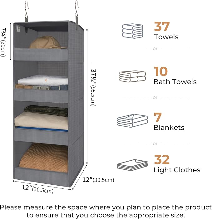 GRANNY SAYS 4-Shelf Hanging Closet Organizer, Foldable Storage, No-Sag Support - Image 3