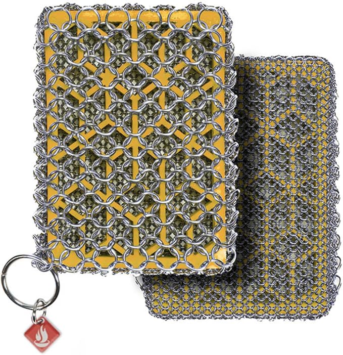 Knapp Made Combo Chainmail Cast Iron Scrubber with Silicone Core - Heavy Duty Rings and Fine Chainmail Rings -Premium Cast Iron Cleaner Chainmail Scrubber -Perfect for Cast Iron Cookware,Skillet,Woks