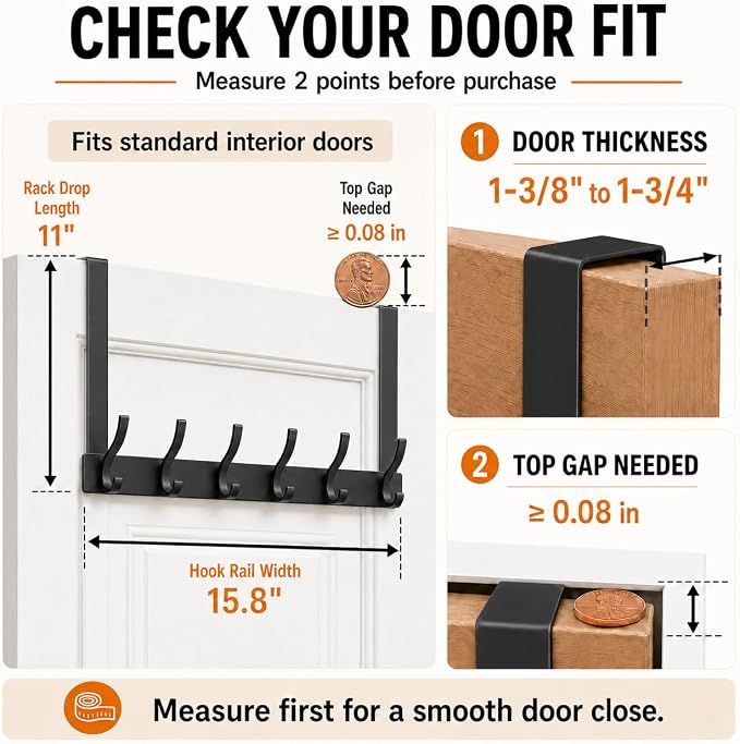 Peasulin Over The Door Hooks, 2 Pack Black 11" Long Door Hanger Racks | 6 - Image 2