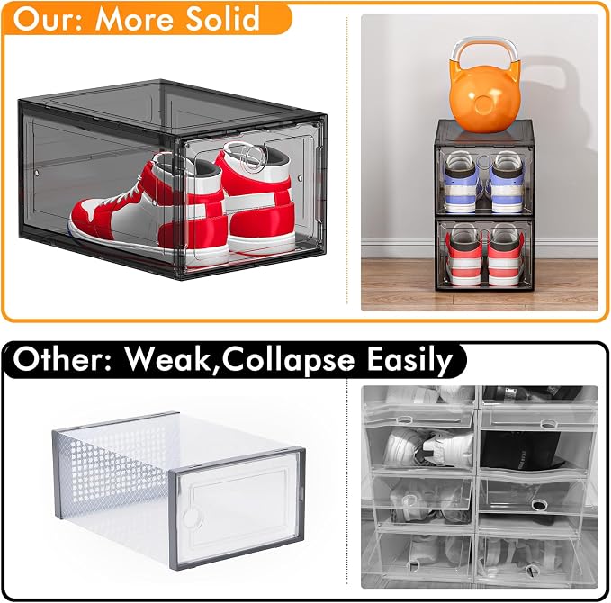 ARSTPEOE 6-Pack Black Shoe Storage Boxes Magnetic Stackable - Image 4