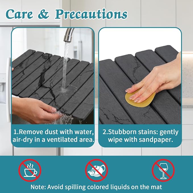 Stone Dish Drying Mat for Kitchen Counter, 24 x 16 Inch | Absorbent - Image 3
