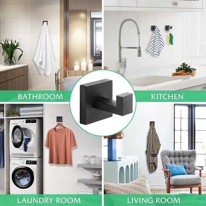 Heavy Duty Stainless Steel Towel Hooks, Wall Mounted Square Robe Hooks - Image 5