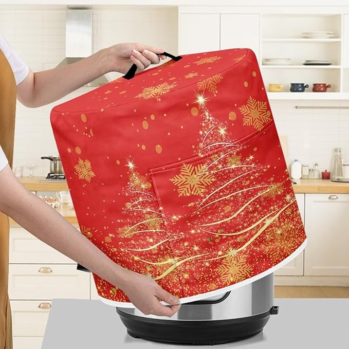 Golden Christmas Tree Dust Cover for Kitchen Instant Pot Accessories Appliance Cover Quart Pressure Cooker Air Fryer Rice Cooker Kitchen Appliance Dust Covers with Storage Pockets Size L