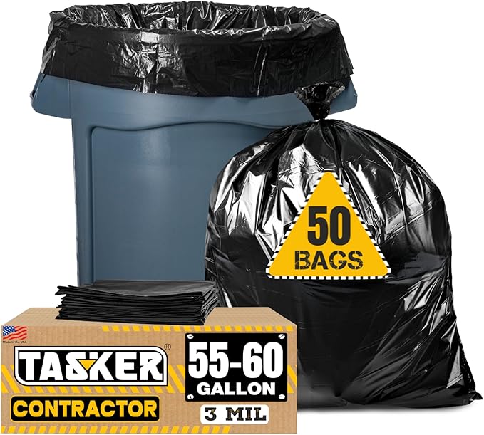 Tasker Contractor Garbage Bags 55 Gallon, 3 Mil Black Contractor Garbage Bag by Tasker