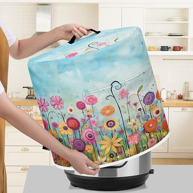 Air Fryer Cover Dust Cover, Easy to Clean Small Appliance Covers for 8 Quart Air Fryer & Pressure Cooker Kitchen Appliance Accessories with Pockets, Colorful Floral