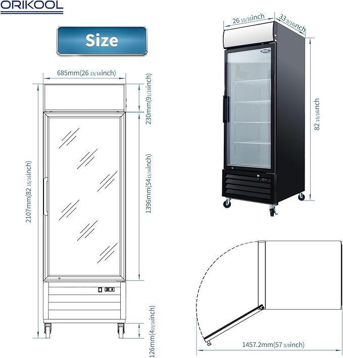 27" Commercial Upright Freezer with 1 Glass Door, 19 Cu.Ft Display Freezer, -8~-1℉, Reach-in Fan Cooling Freezer with 4 Shelves & LED Top Panel for Restaurant Diner Bar, ETL Approved