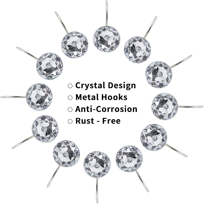 White Diamond Crystal Bling Shower Curtain Hooks Rings - Image 4