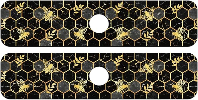 2 Pcs Marble Honeycomb Kitchen Sink Splash Guard Faucet Mat | Gold-edged Faucet - Image 8