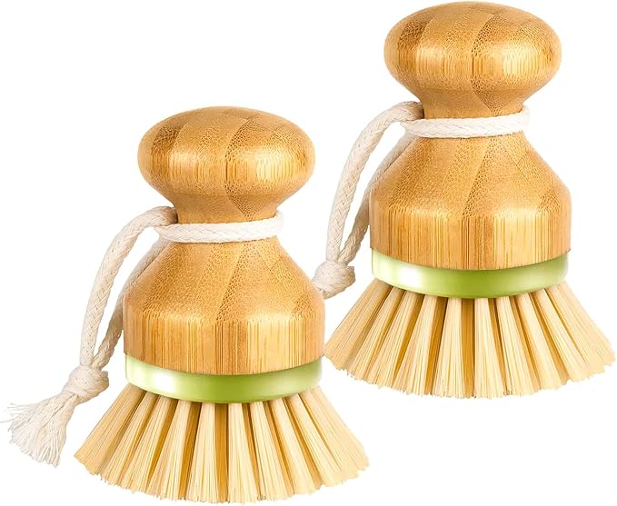 Bamboo Dish Brush, Scrub Brush for Dishes Pots Pans Kitchen Sink Cast Iron by RADESCOO